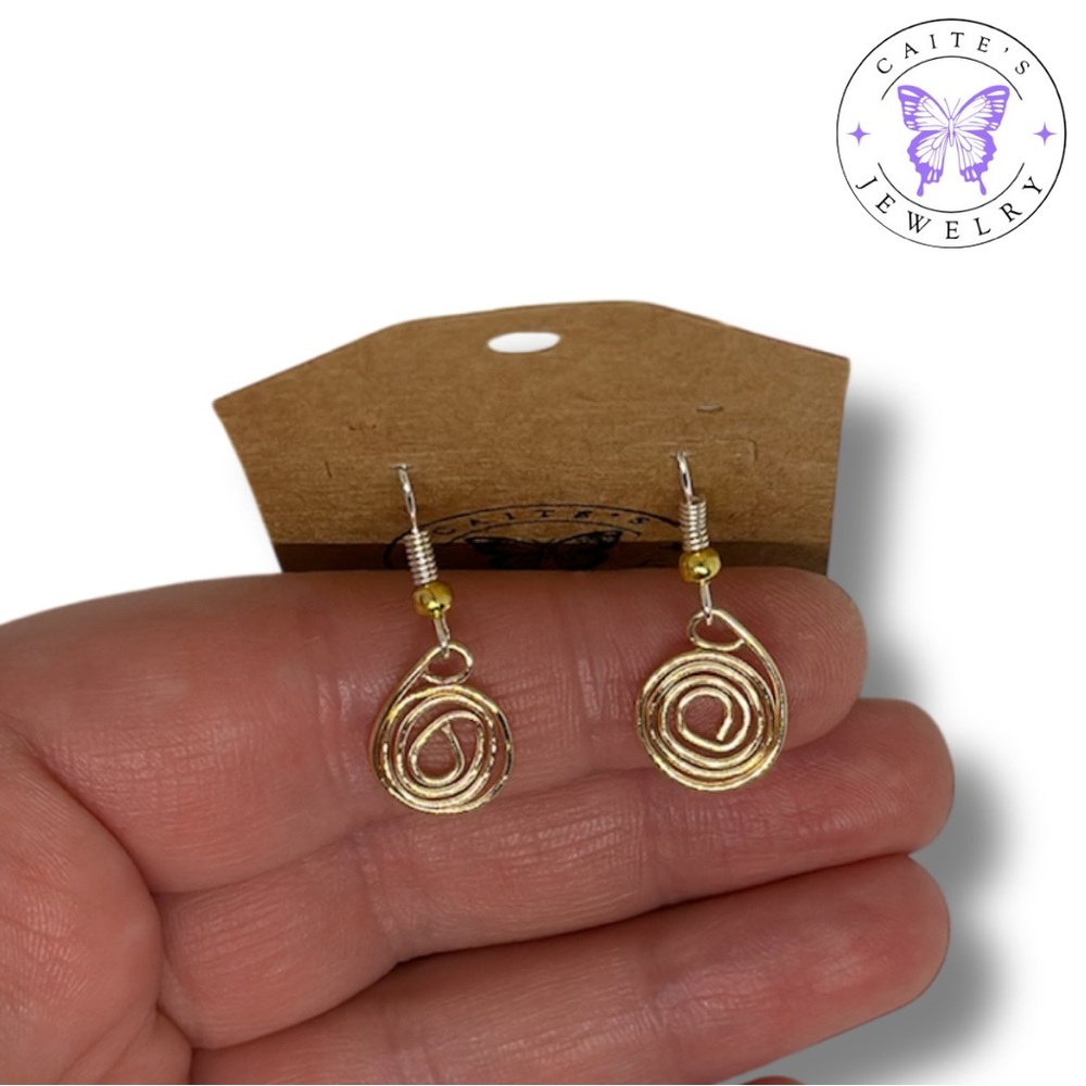 Handmade Silver with Gold Accent Spiral Fishhook Earrings - Picture 3 of 3